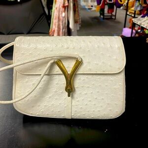 Vintage block, white ostrich, leather purse